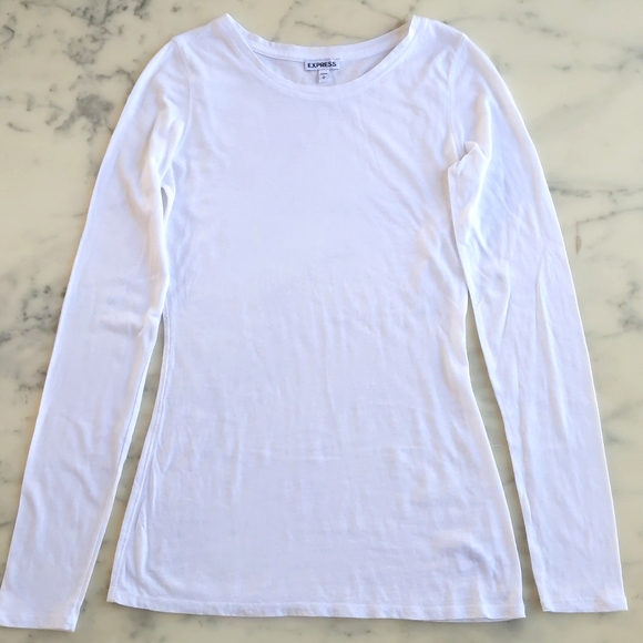 NWOT. Express Cotton and Modal Long Sleeve Long White Tee. - Picture 3 of 3